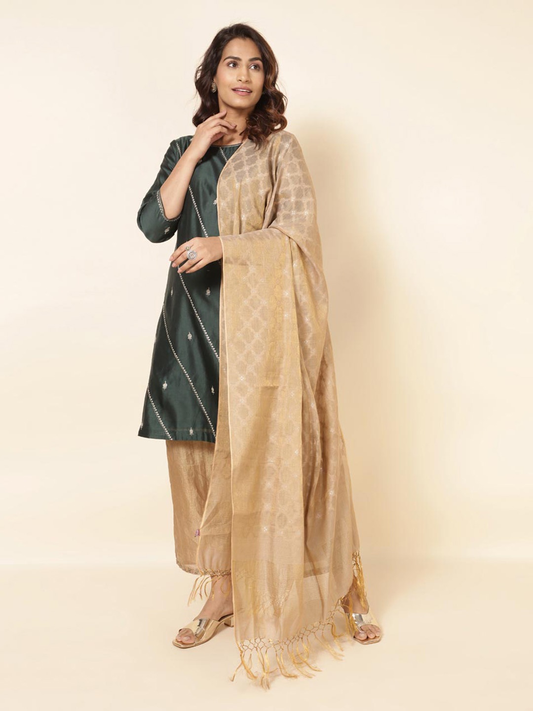 

Fabindia Woven Design Cotton Silk Dupatta, Beige