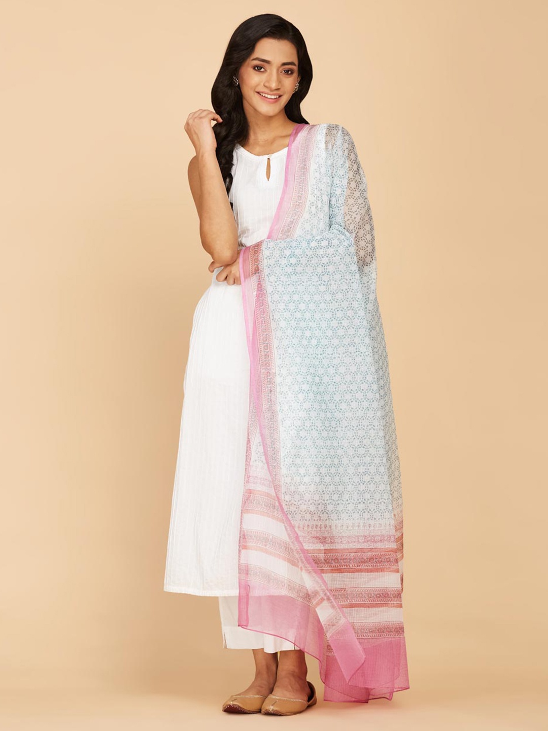 

Fabindia Geometric Printed Cotton Silk Dupatta, Blue