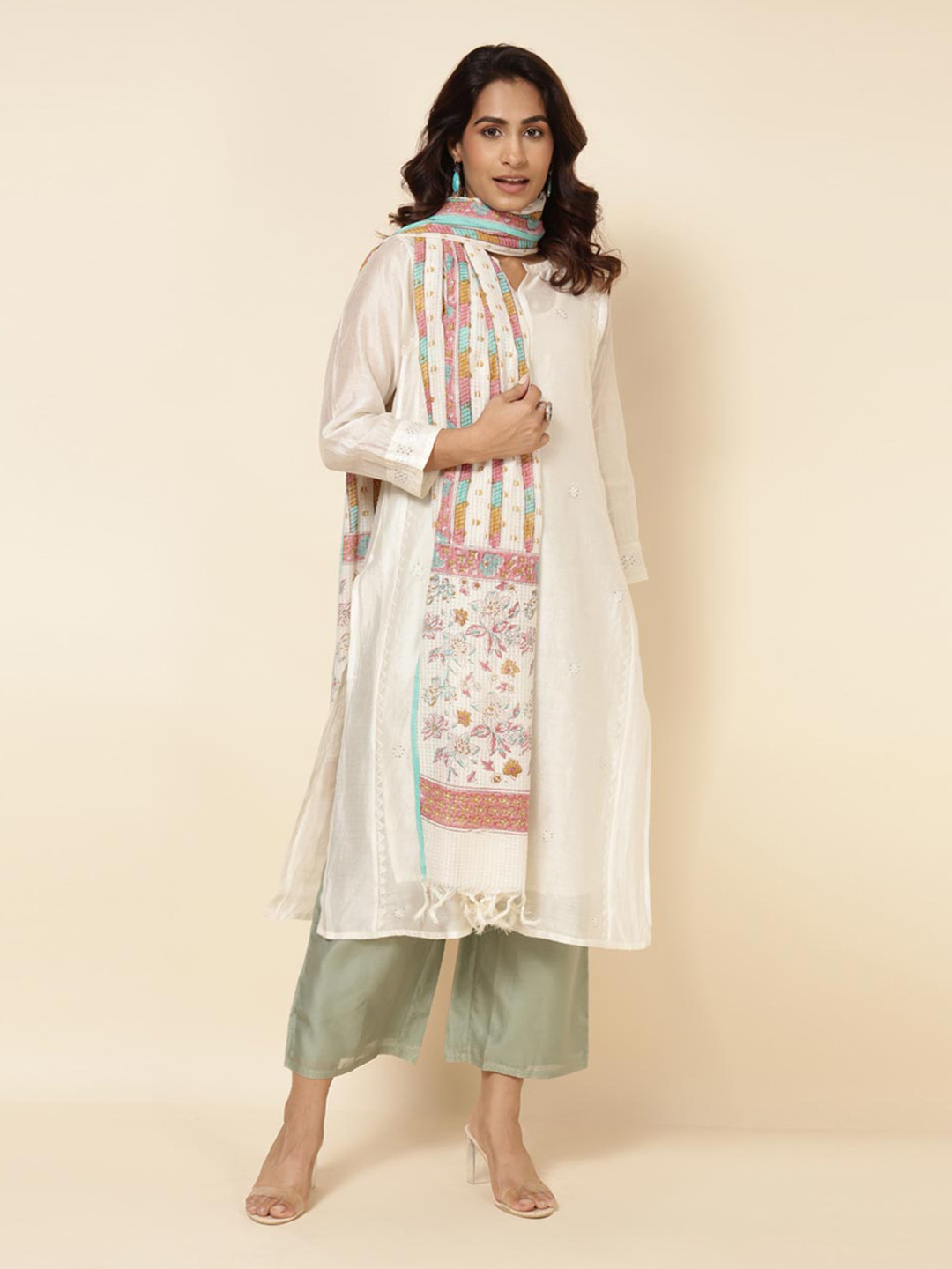 

Fabindia Striped Cotton Dupatta, White
