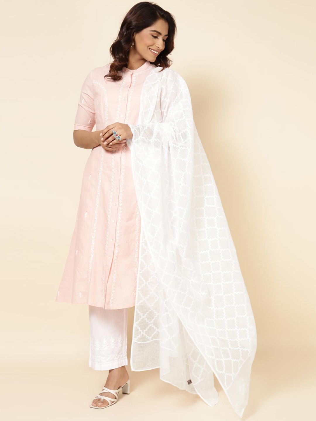 

Fabindia Embroidered Chikankari Cotton Silk Dupatta, White