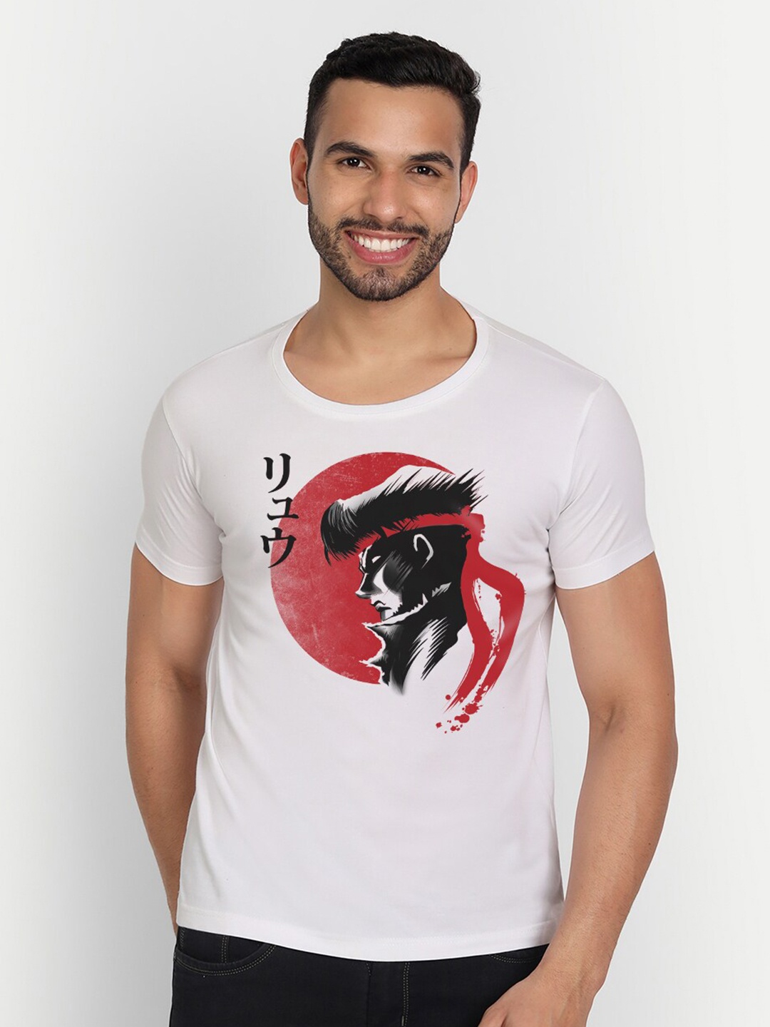 

THREADCURRY Men Anime Graphic Print Cotton T-shirt, White