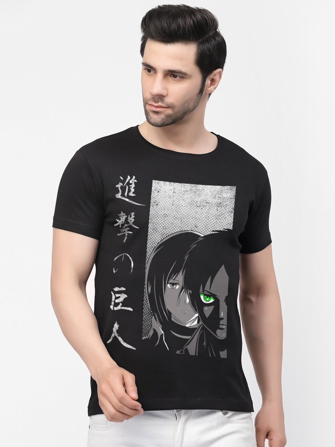 

THREADCURRY Men Anime Printed Tshirt, Black