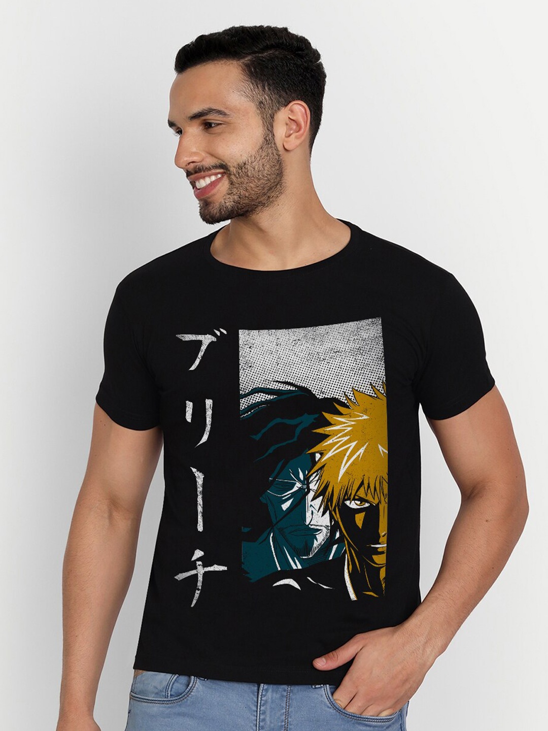 

THREADCURRY Graphic Anime Printed Cotton T-shirt, Black
