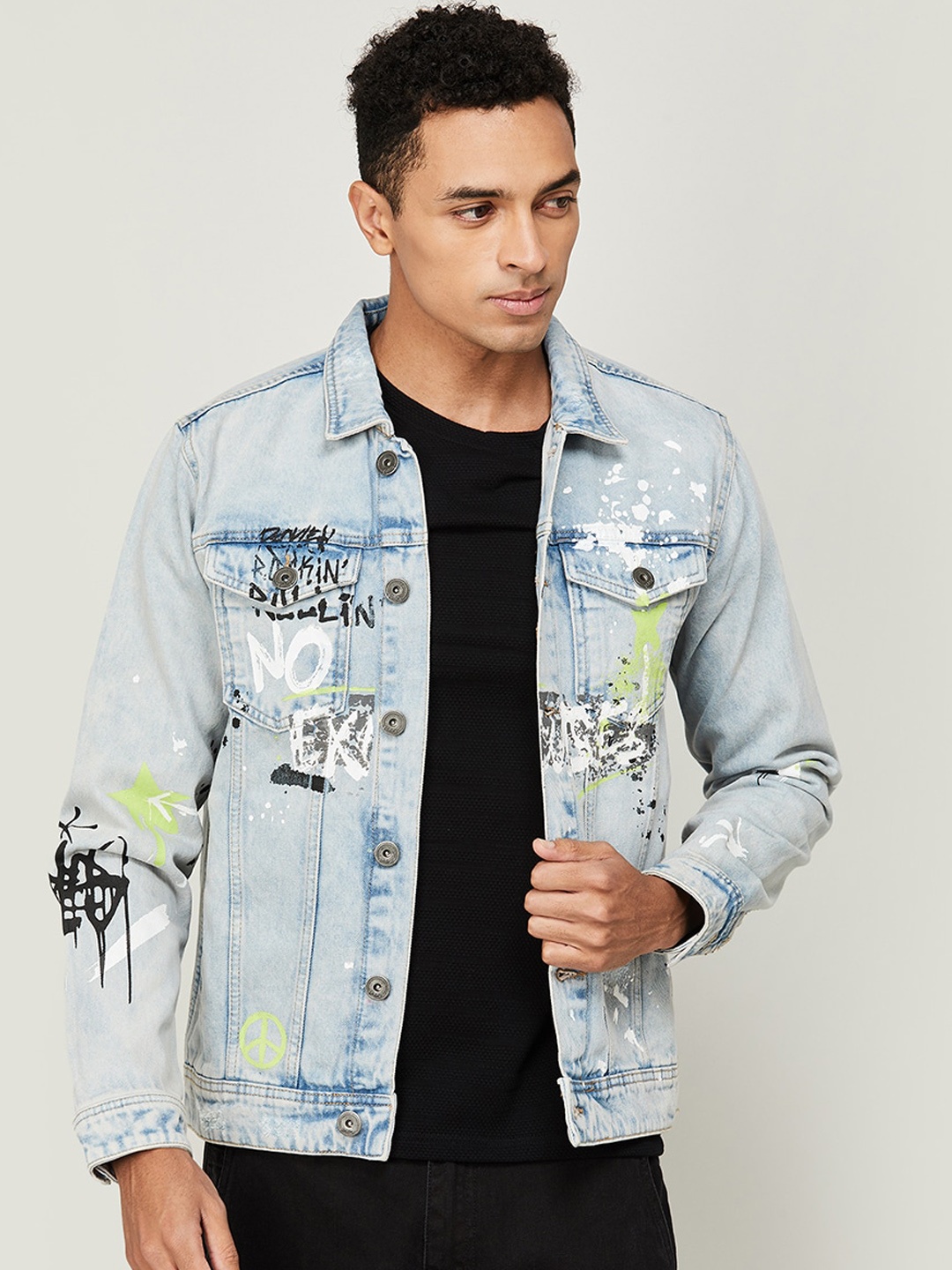 

Forca by Lifestyle Men Typography Printed Cotton Denim Jacket, Blue