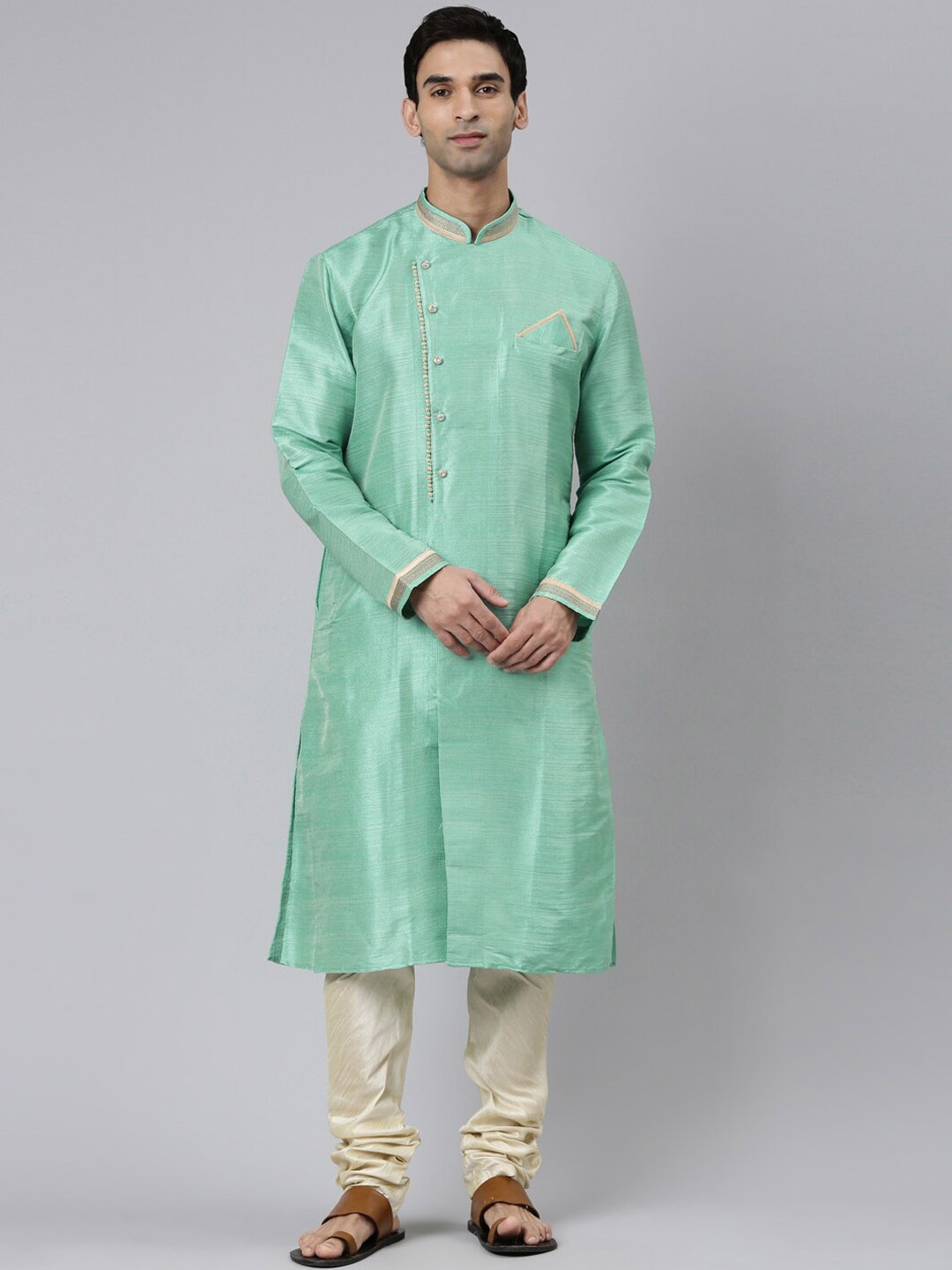 

Rishika Men Teal Regular Thread Work Kurta with Pyjamas