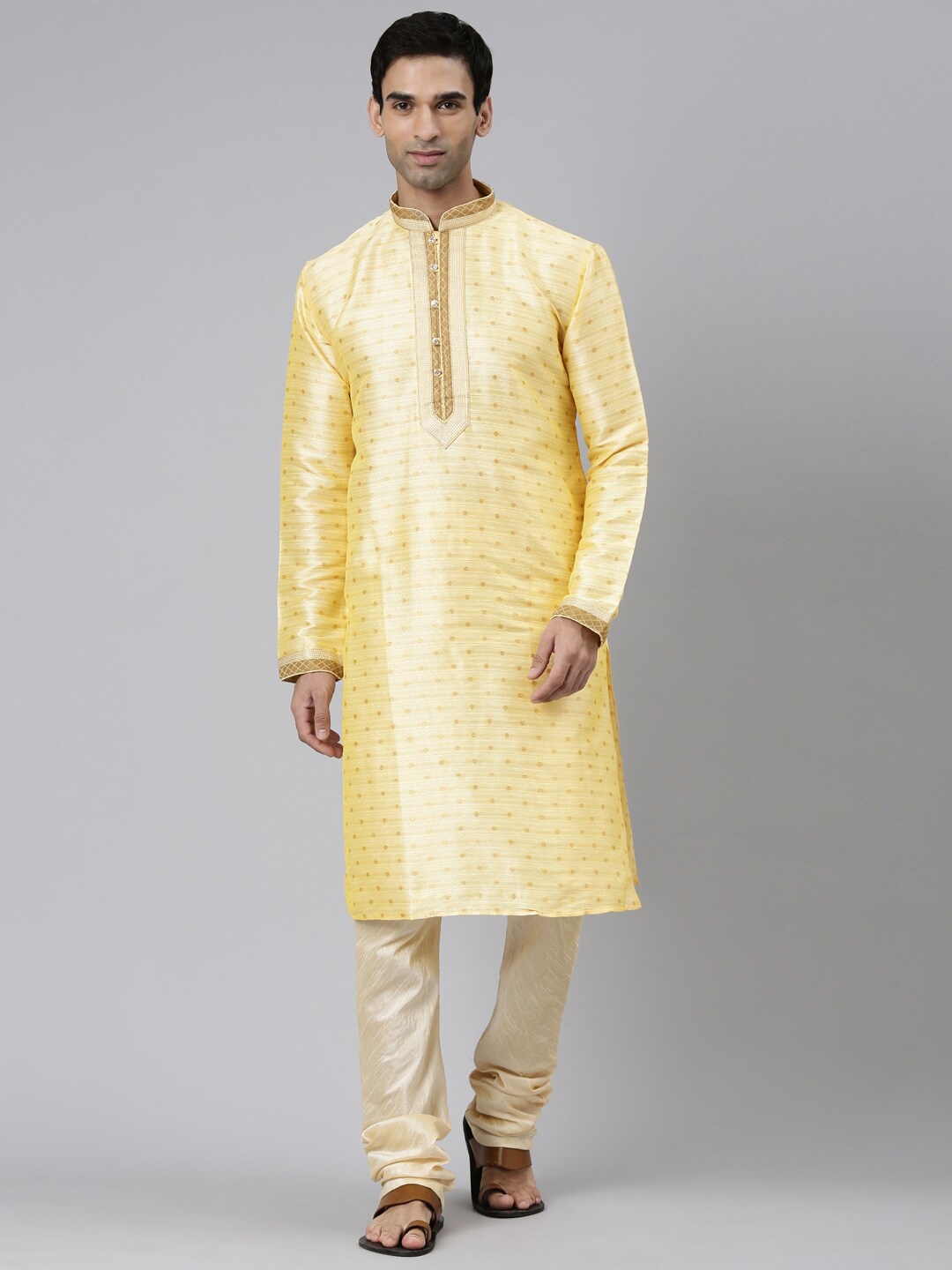 

Rishika Men Yellow Ethnic Motifs Printed Regular Kurta with Pyjamas