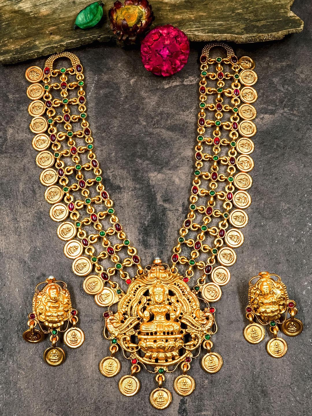 

GRIIHAM Gold-Plated Stone Studded Temple Jewellery Set