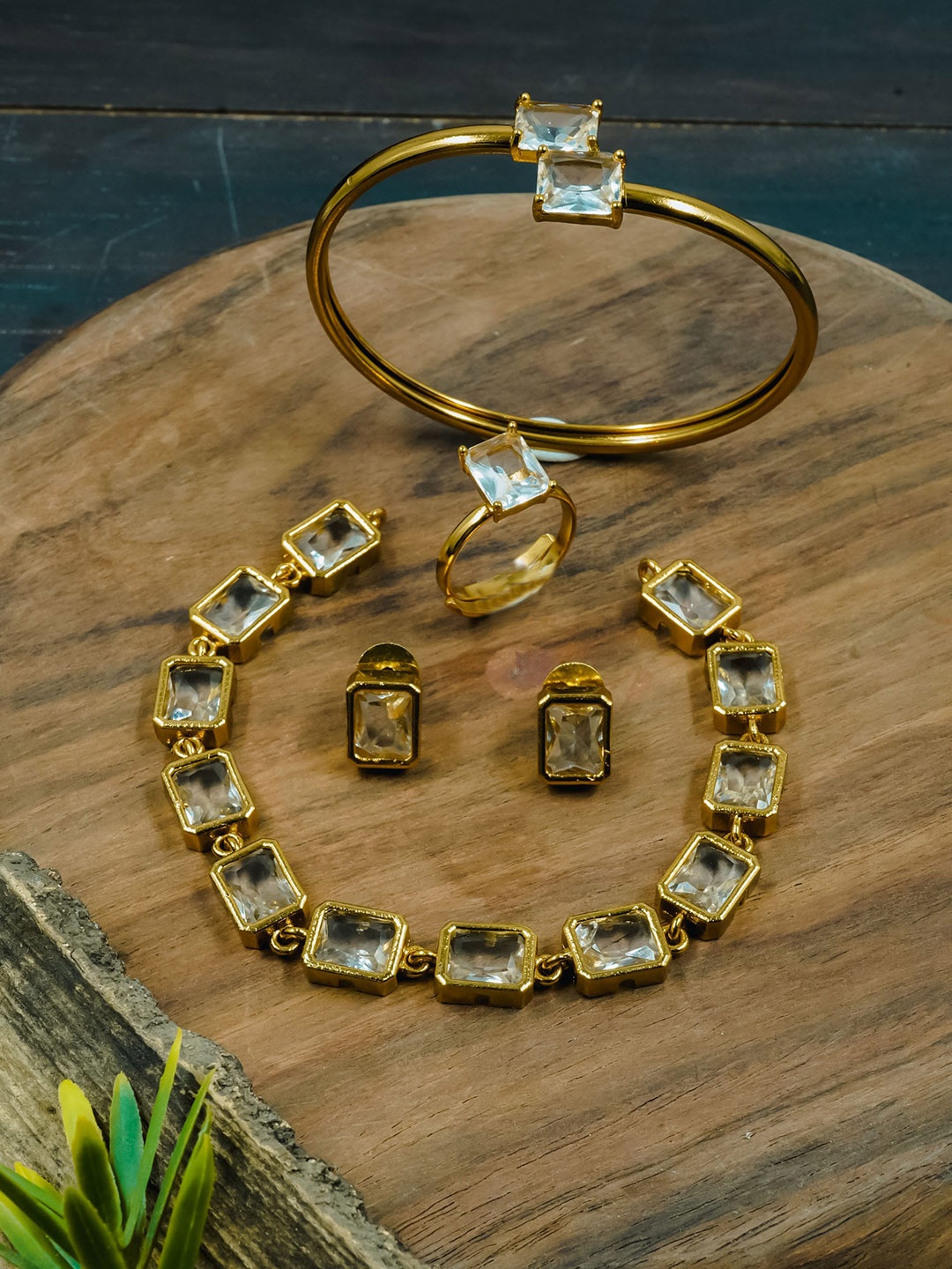 

GRIIHAM Gold-Plated CZ Studded Jewellery Set
