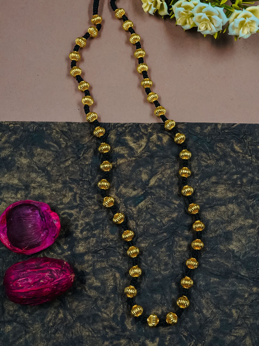 

GRIIHAM Gold-Plated Beaded Minimal Chain, Black
