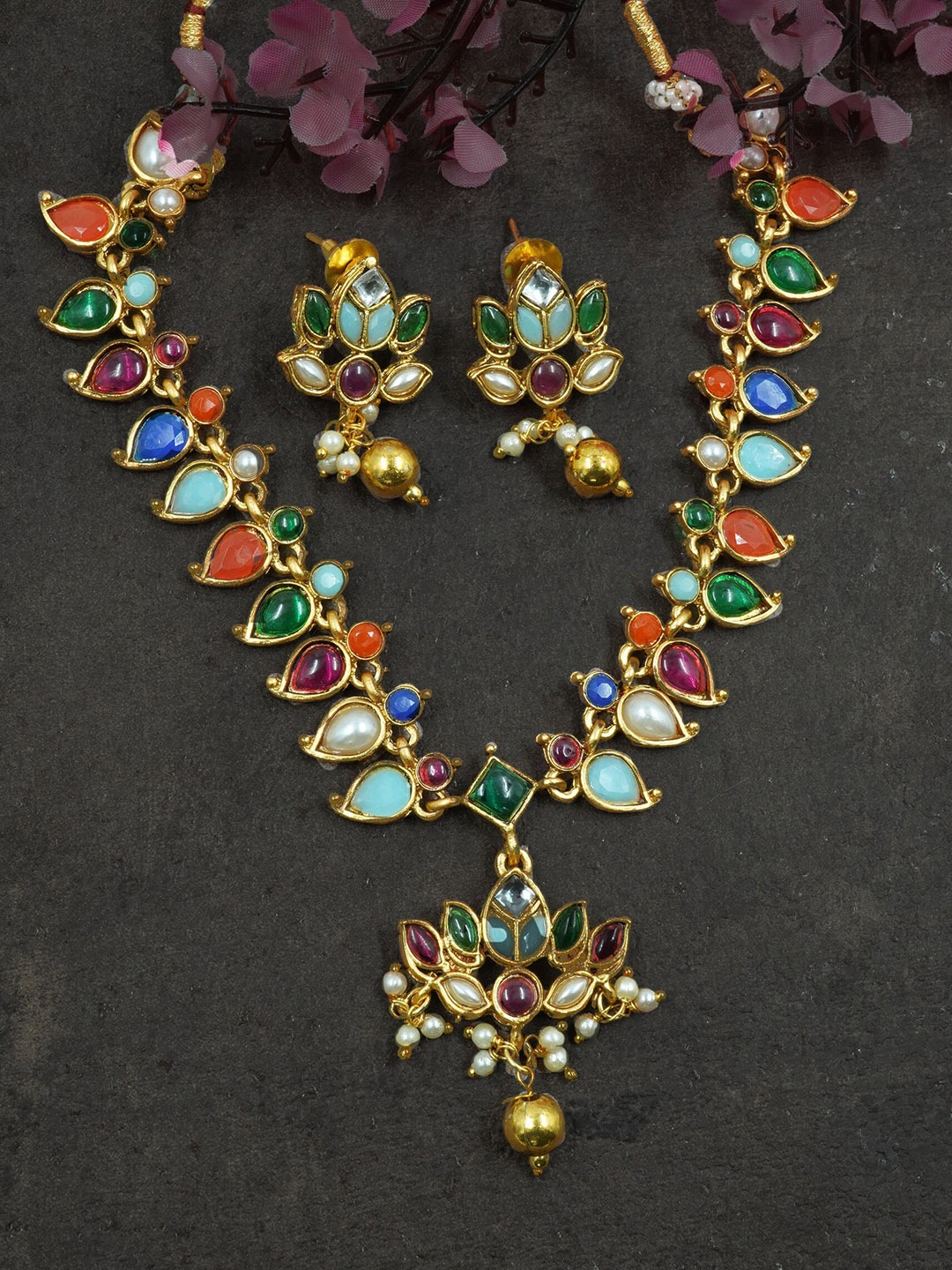 

GRIIHAM Gold-Plated Stone Studded Jewellery Set