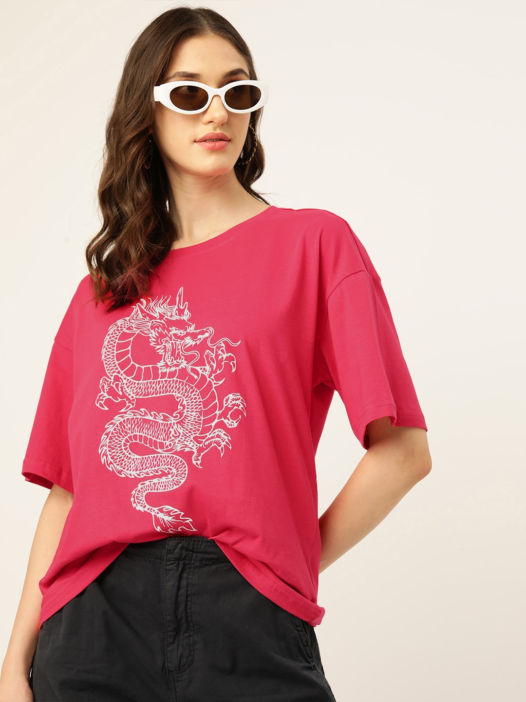 

DressBerry Printed Pure Cotton T-shirt, Fuchsia