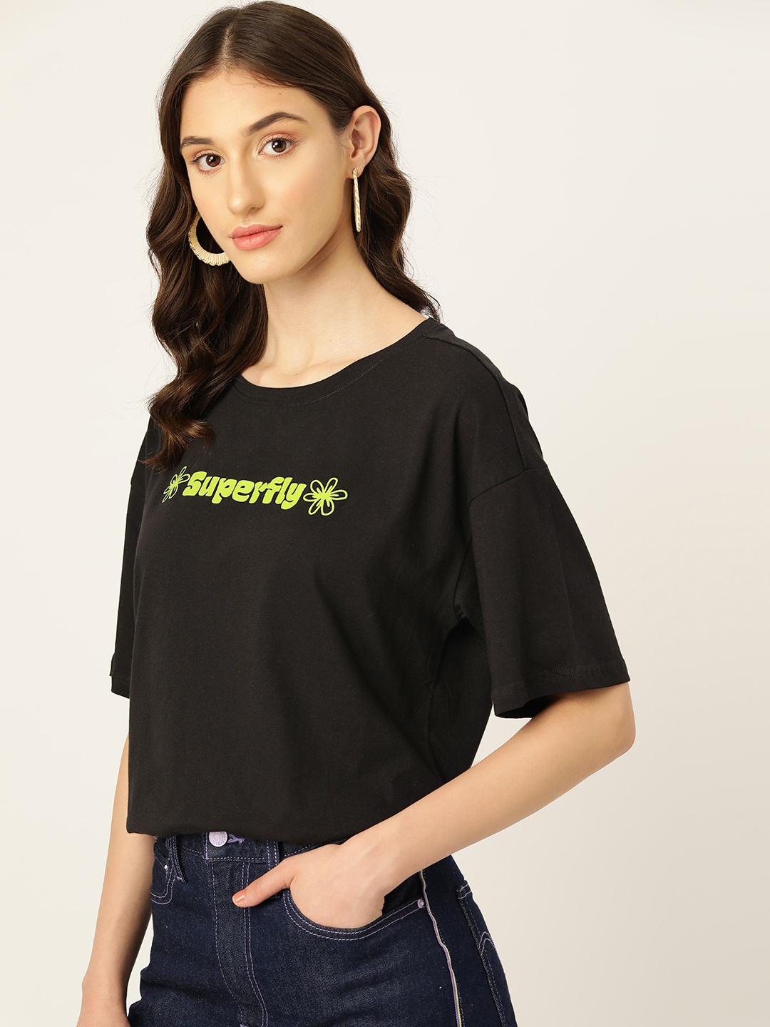 

DressBerry Typography Printed Pure Cotton T-shirt, Black