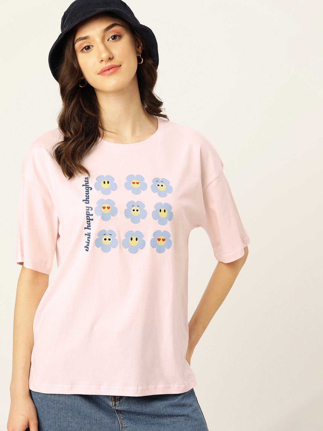 

DressBerry Pure Cotton Floral Printed T-shirt, Pink