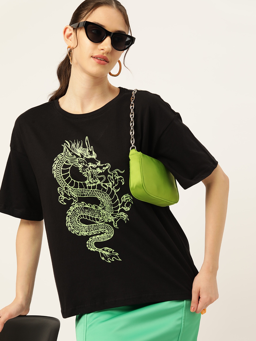 

DressBerry Pure Cotton Conversational Printed T-shirt, Black