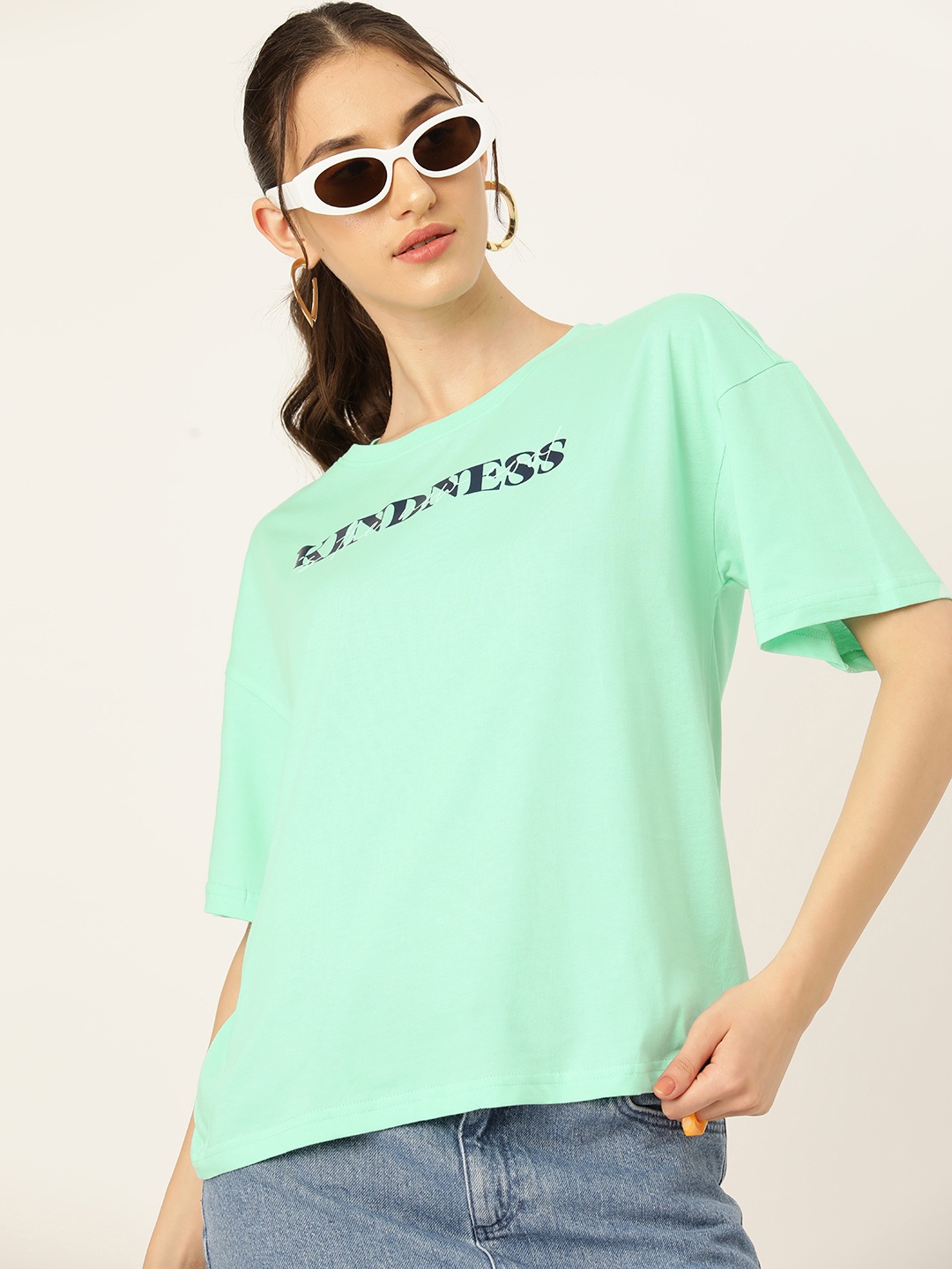 

DressBerry Drop-Shoulder Pure Cotton T-shirt, Green