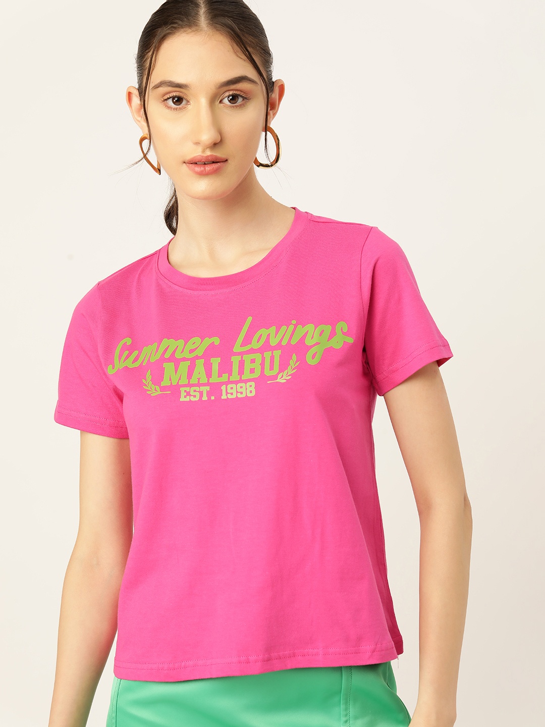 

DressBerry Typography Printed Pure Cotton T-shirt, Fuchsia