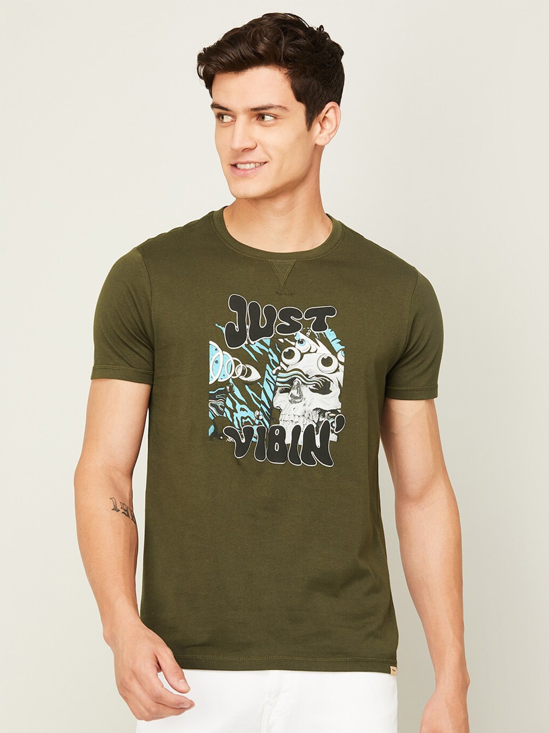 

Forca Typography Printed Pure Cotton T-shirt, Olive