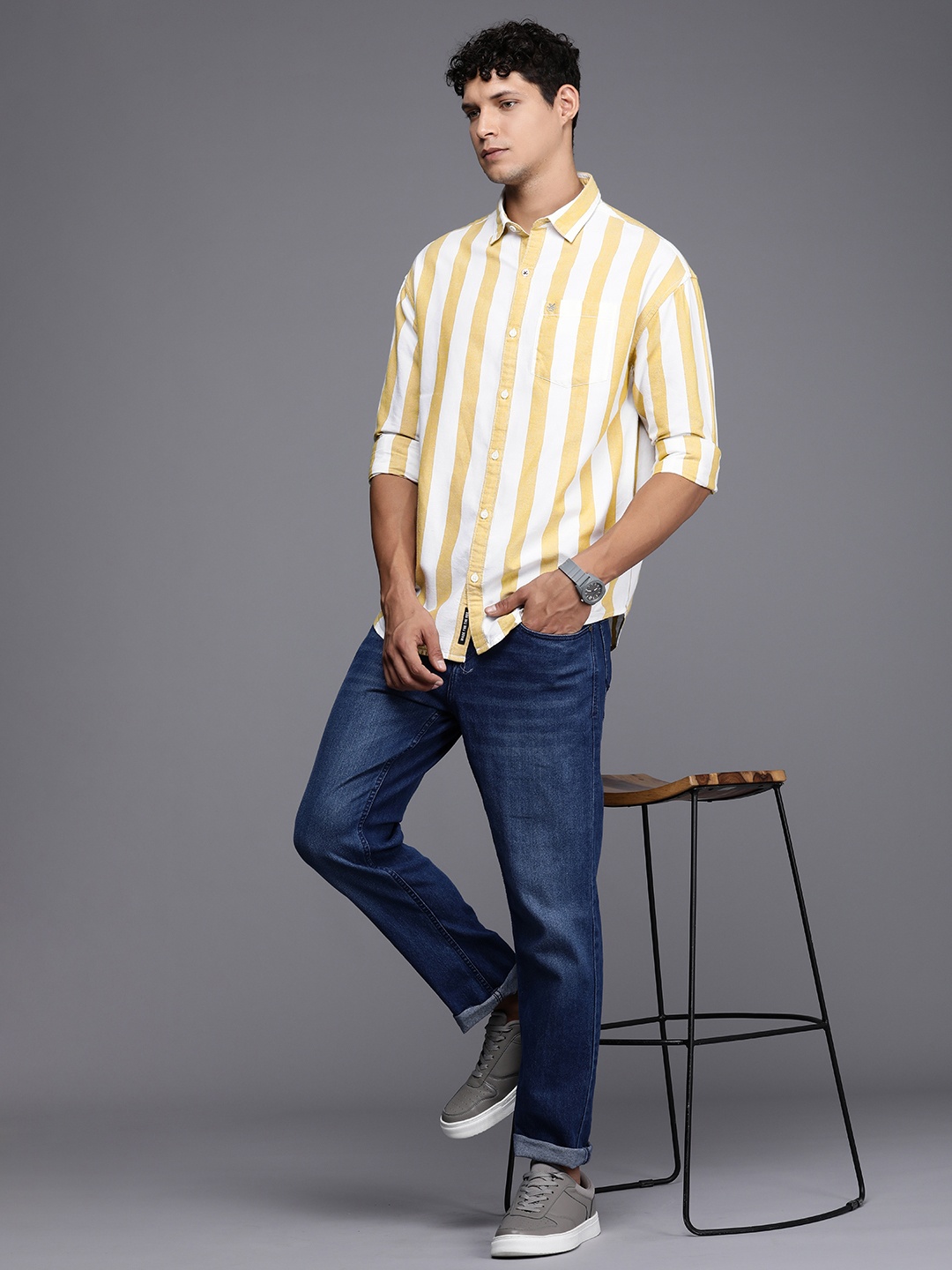 

WROGN Pure Cotton Boxy Striped Casual Shirt, White