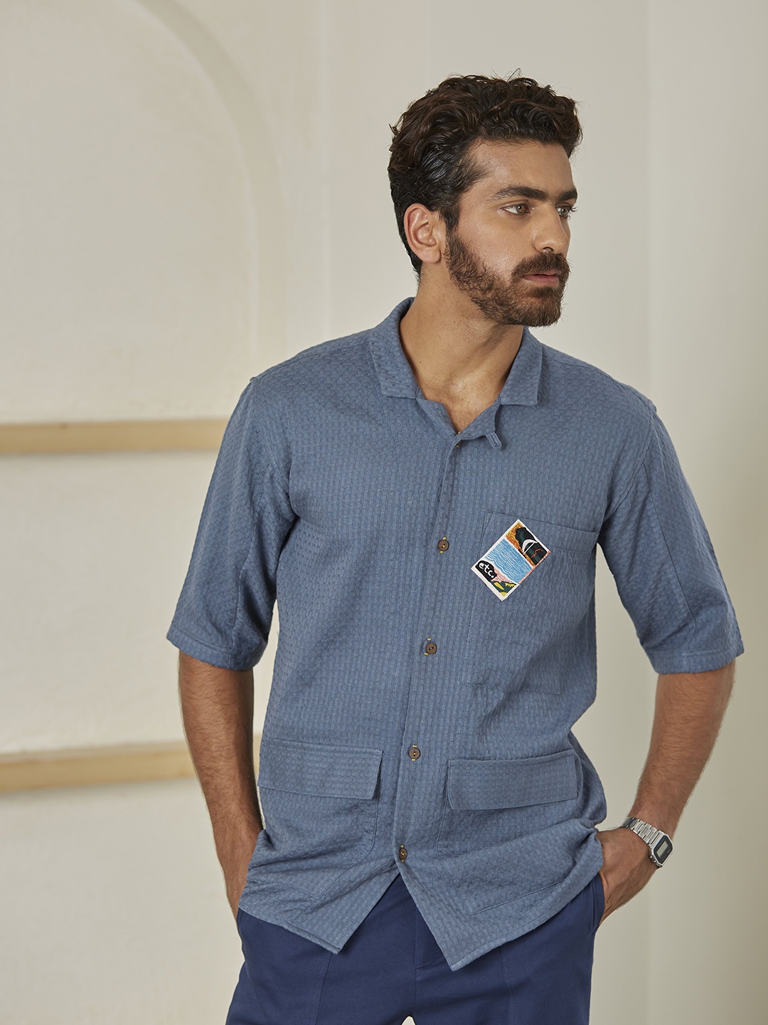 

ARTLESS Relaxed Self Design Casual Shirt, Blue