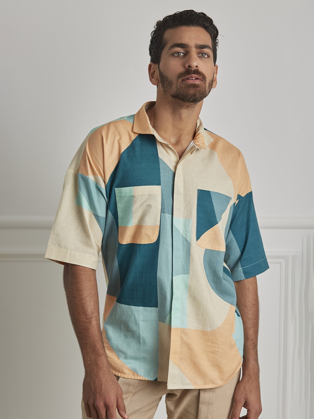 

ARTLESS Relaxed Abstract Printed Casual Shirt, Teal