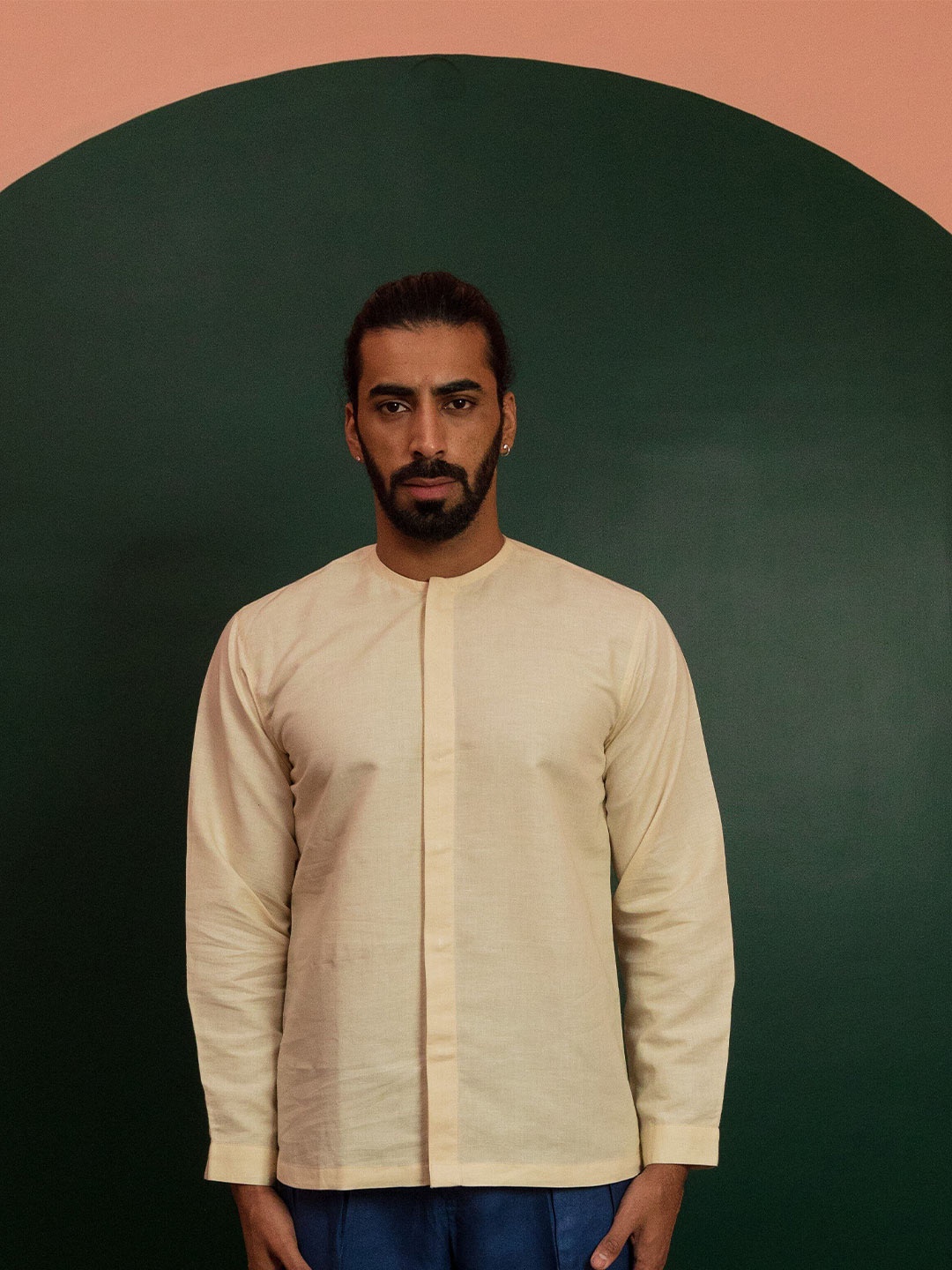 

ARTLESS Relaxed Mandarin Collar Casual Shirt, Cream