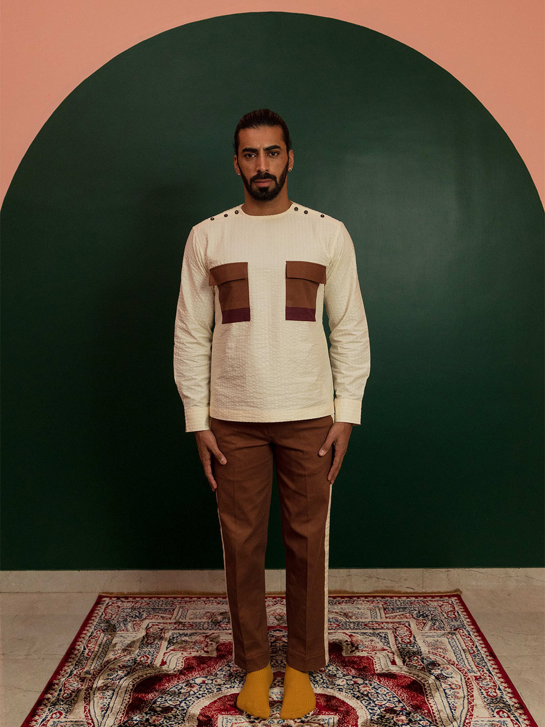 

ARTLESS Textured Self Design Relaxed Hemp Cotton Casual Shirt, Cream