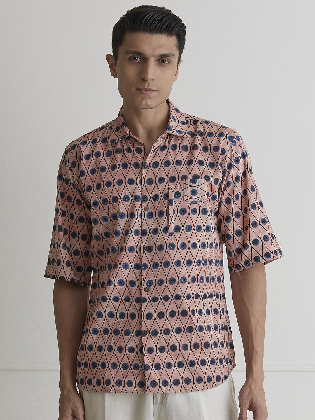

ARTLESS Relaxed Abstract Printed Pure Cotton Casual Shirt, Peach