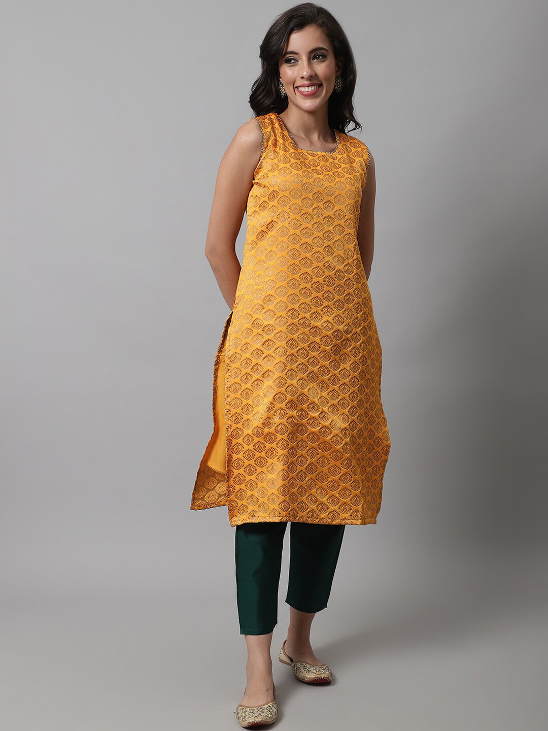

KALINI Women Yellow Ethnic Motifs Regular Kurta with Trousers & With Dupatta