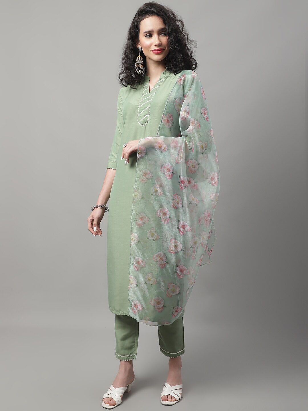 

KALINI Women Green Regular Kurta with Trousers & With Dupatta