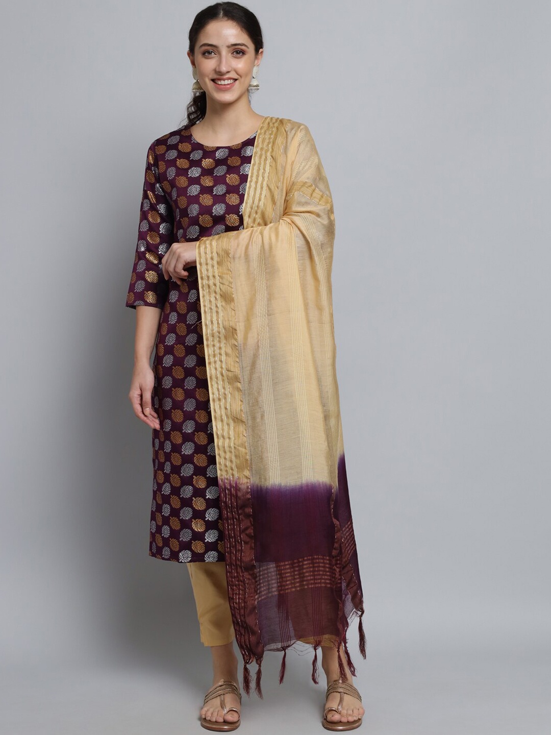 

KALINI Ethnic Motifs Print Regular Kurta With Trousers & Dupatta, Purple