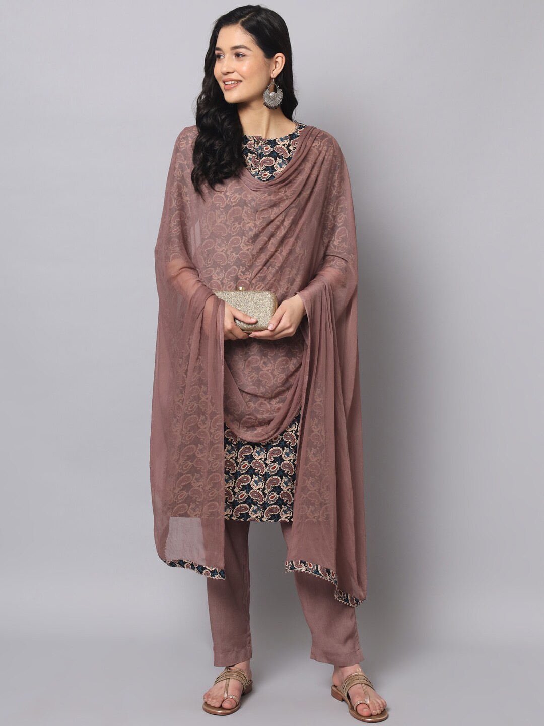 

KALINI Ethnic Motifs Printed Pure Cotton Kurta With Trousers & Dupatta, Black