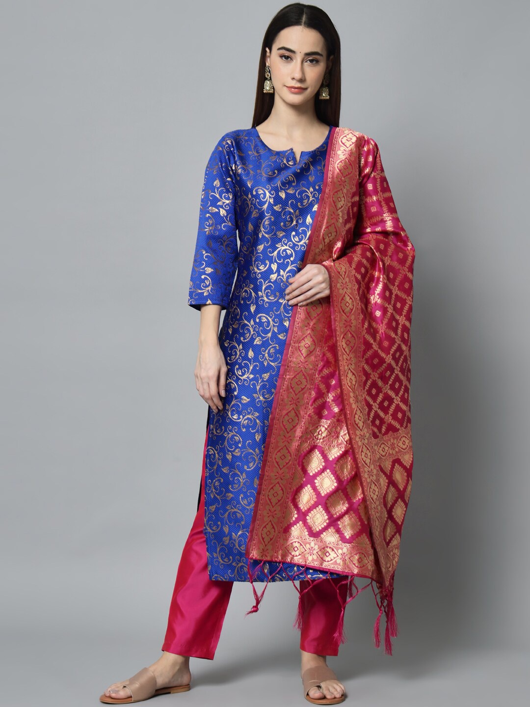 

KALINI Woven Design Kurta with Trousers & Dupatta, Blue