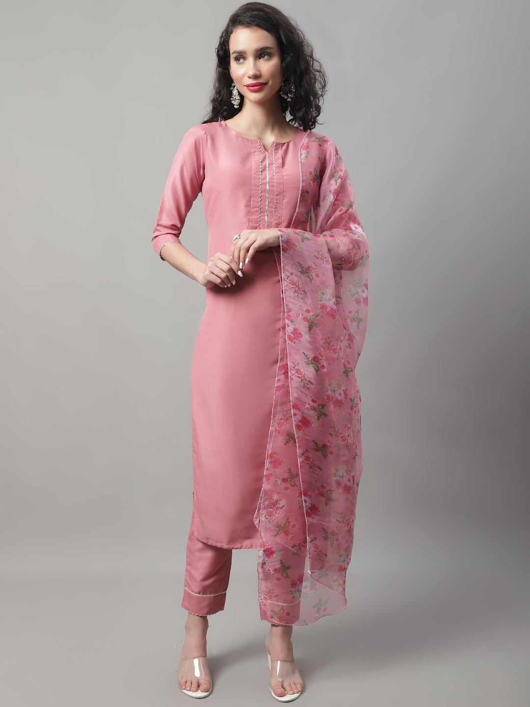 

KALINI Gotta Patti Detail Straight Kurta with Trousers & Dupatta, Pink
