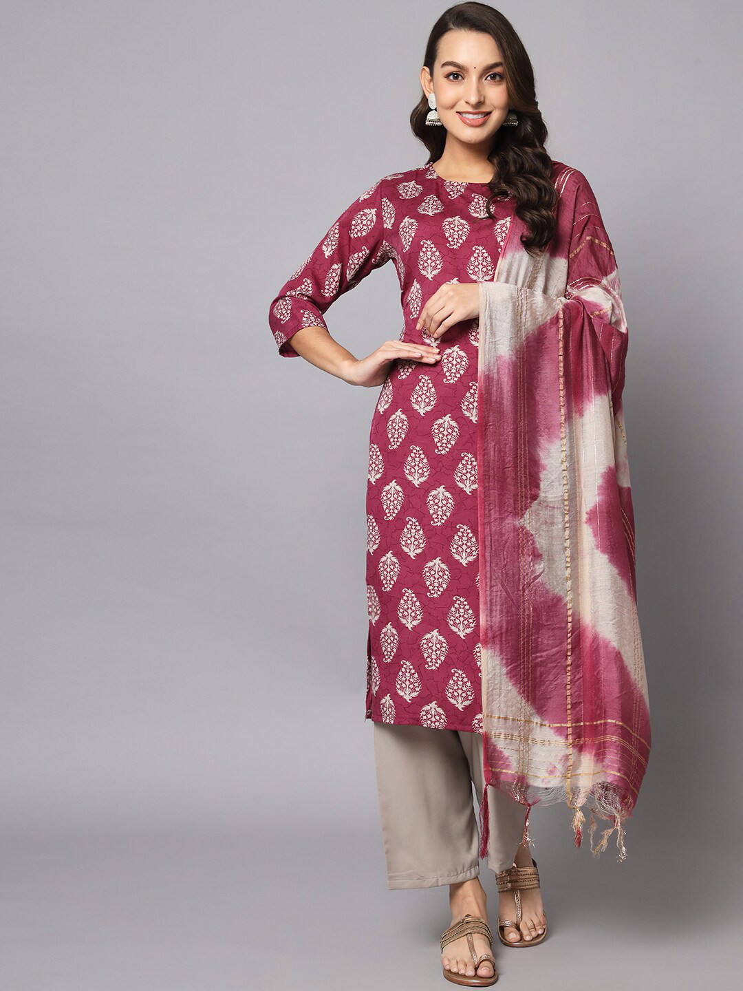 

KALINI Ethnic Motifs Printed Kurta With Trousers & Dupatta, Magenta