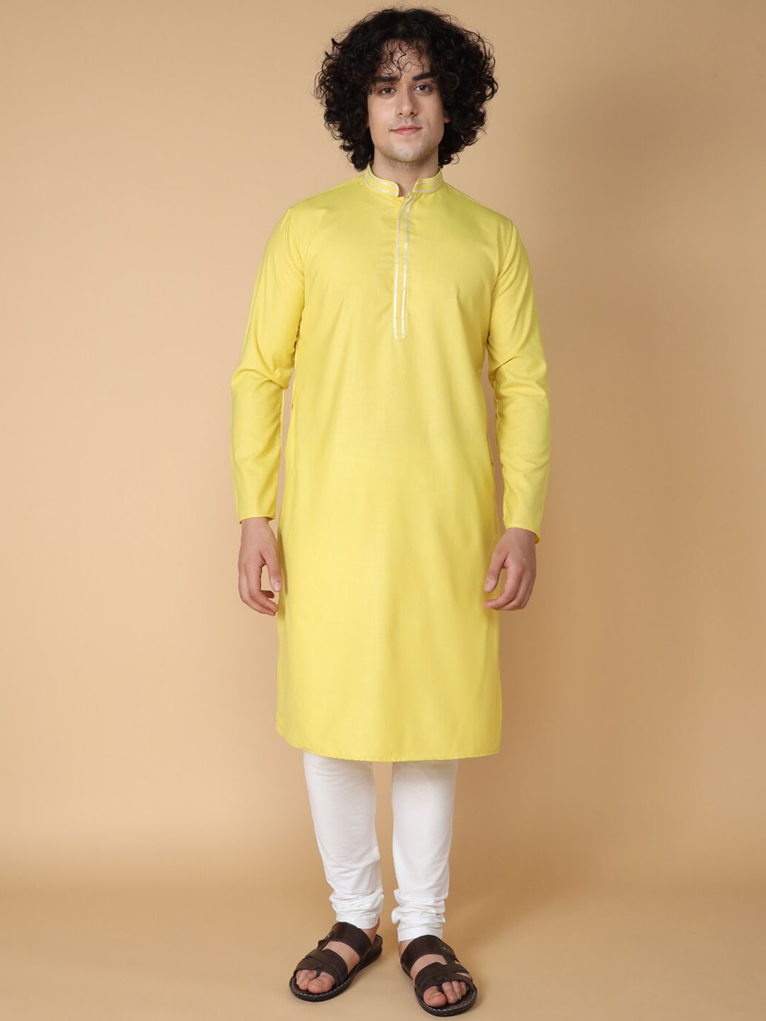 

TABARD Men Yellow Regular Pure Cotton Kurta with Churidar