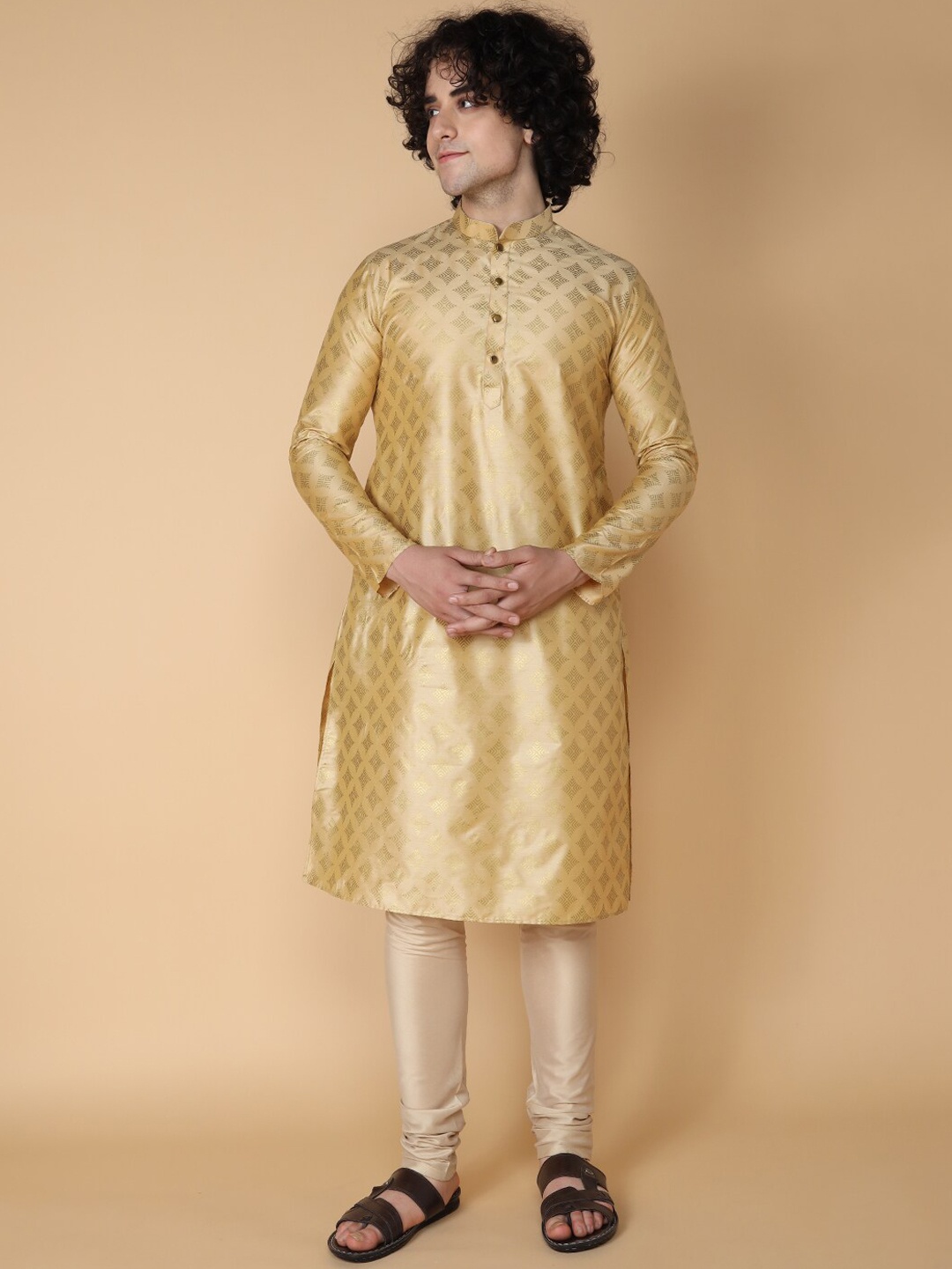 

TABARD Men Beige Printed Regular Pure Cotton Kurta with Churidar