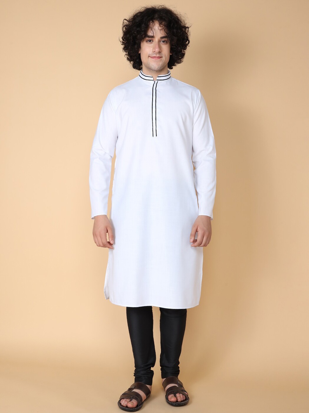 

TABARD Mandarin Collar Pure Cotton Straight Kurta with Churidar, White