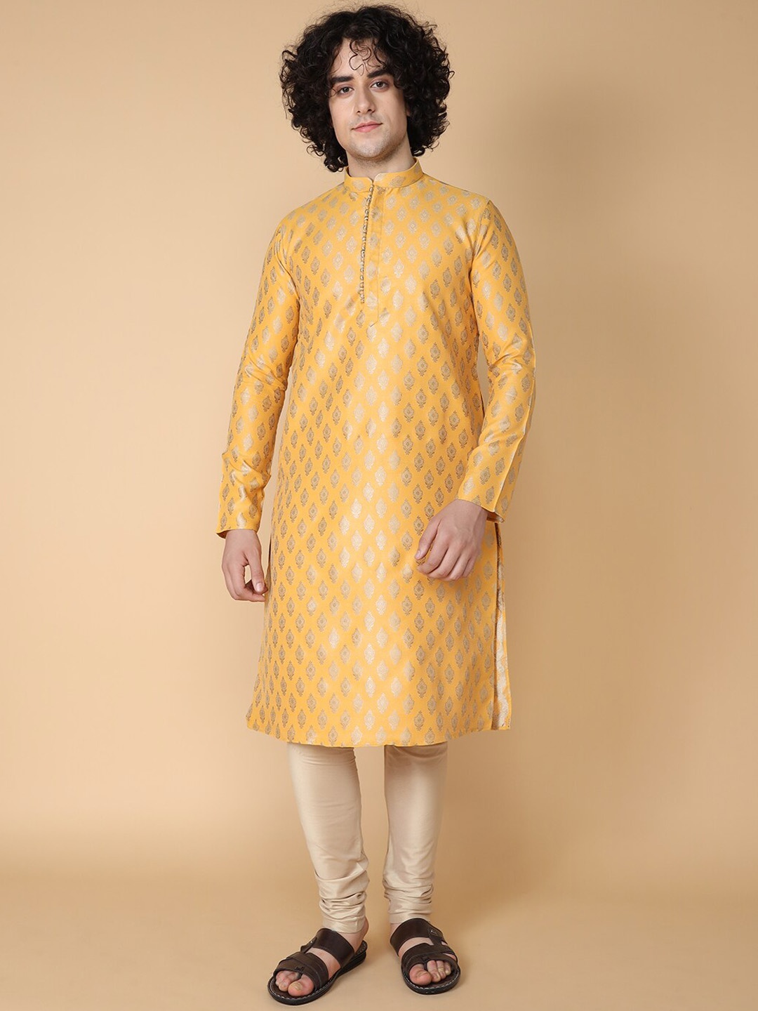 

TABARD Ethnic Motifs Woven Design Regular Kurta with Churidar, Yellow