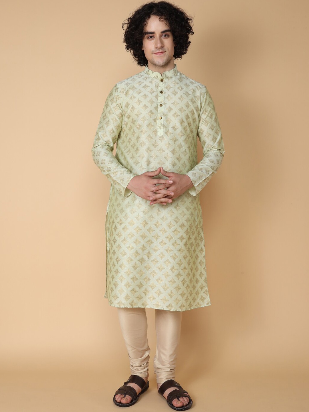 

TABARD Geometric Printed Pure Cotton Kurta With Churidar, Green