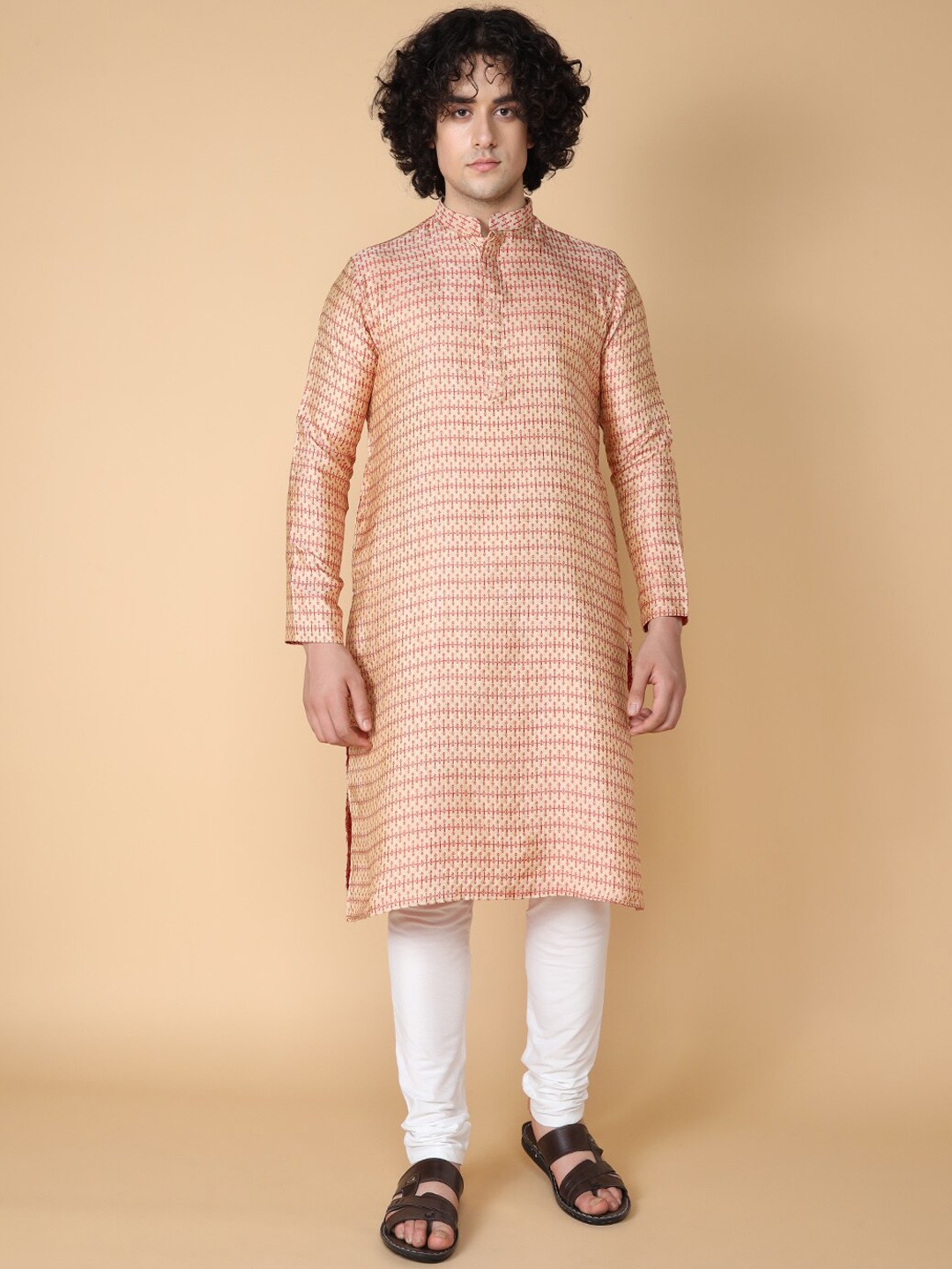 

TABARD Woven Design Regular Kurta With Churidar, Beige