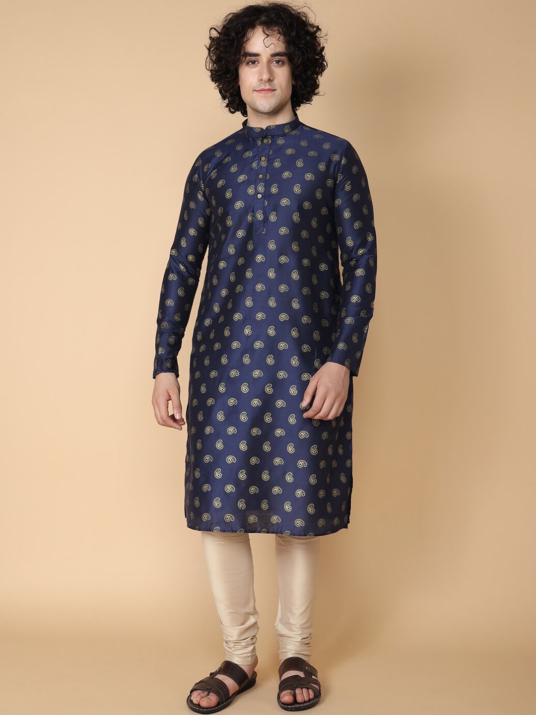 

TABARD Ethnic Motifs Printed Regular Pure Cotton Kurta with Churidar, Blue