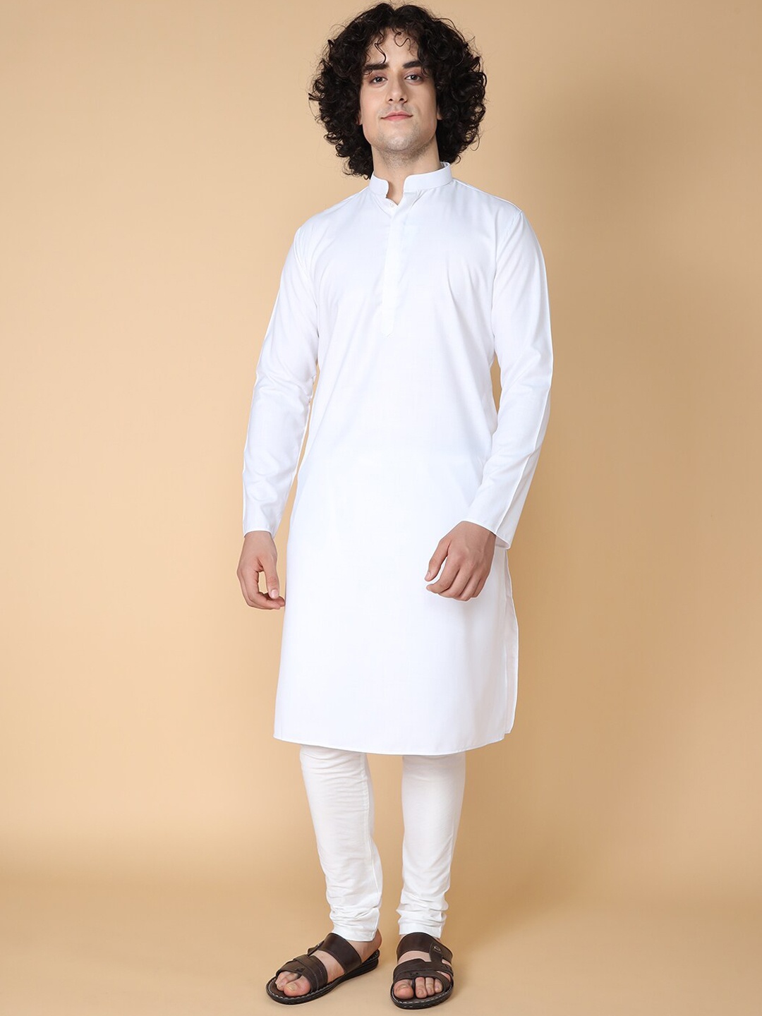 

TABARD Mandarin Collar Pure Cotton Kurta With Churidar, White