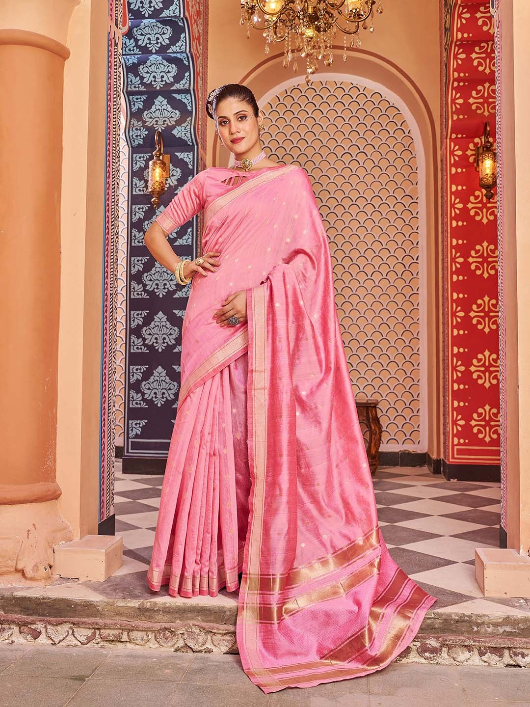 

elora Ethnic Motif Woven Design Zari Bhagalpuri Saree, Pink