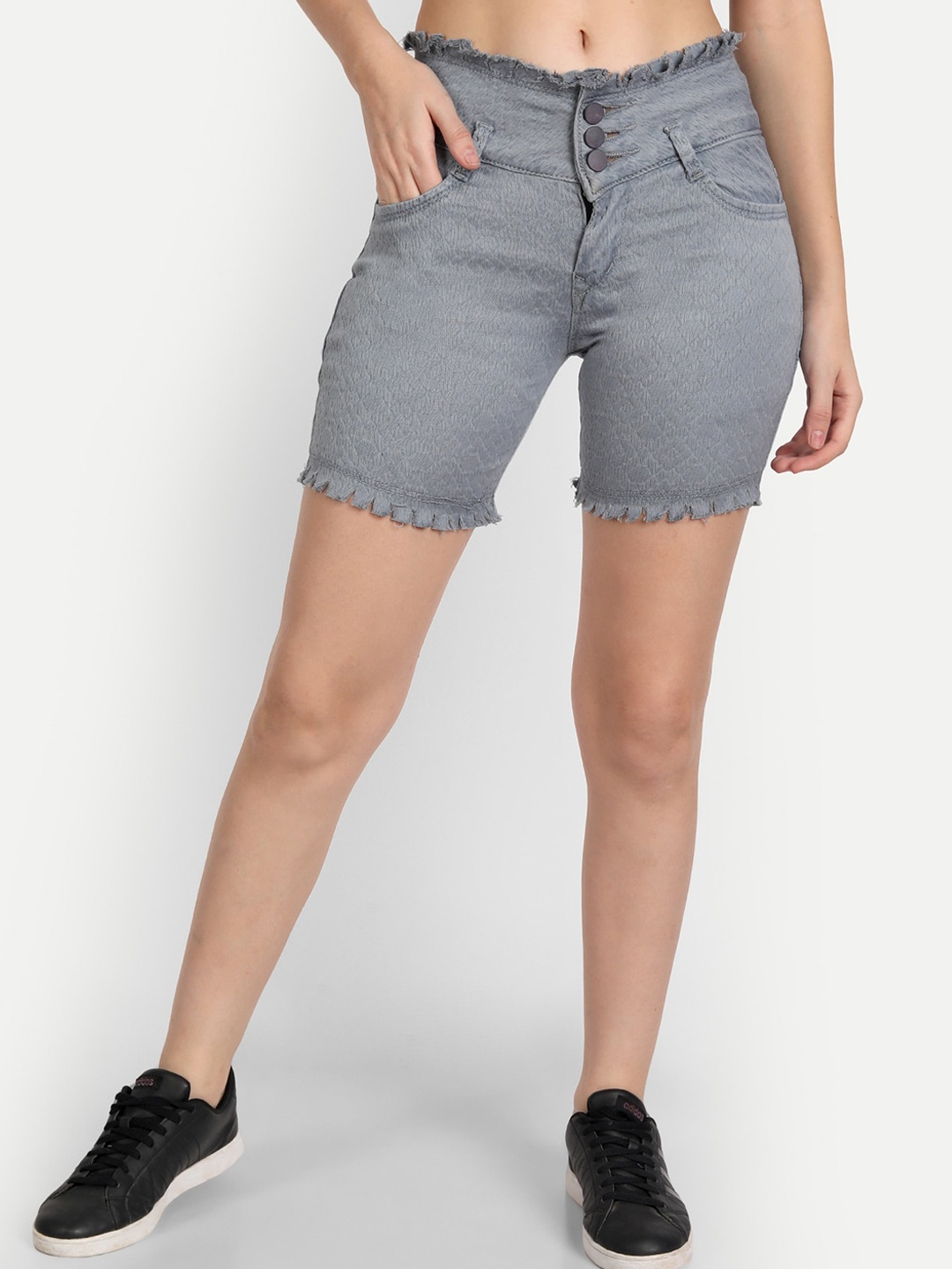 

BAESD Women Mid-Rise Denim Shorts, Grey