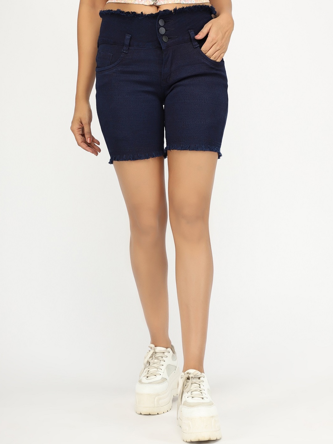 

BAESD Women Mid-Rise Denim Shorts, Navy blue