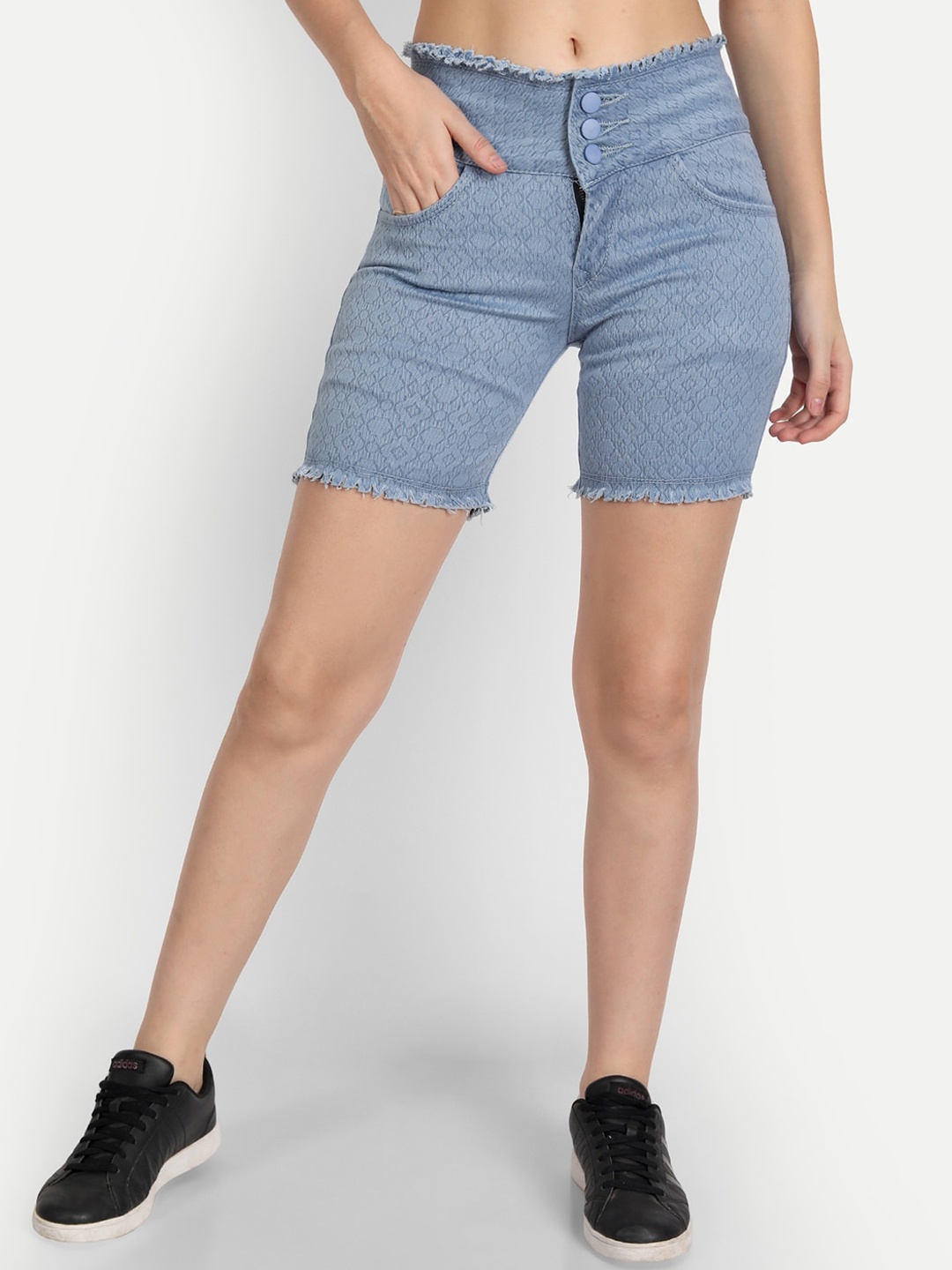 

BAESD Women Self-Design Mid-Rise Denim Shorts, Blue