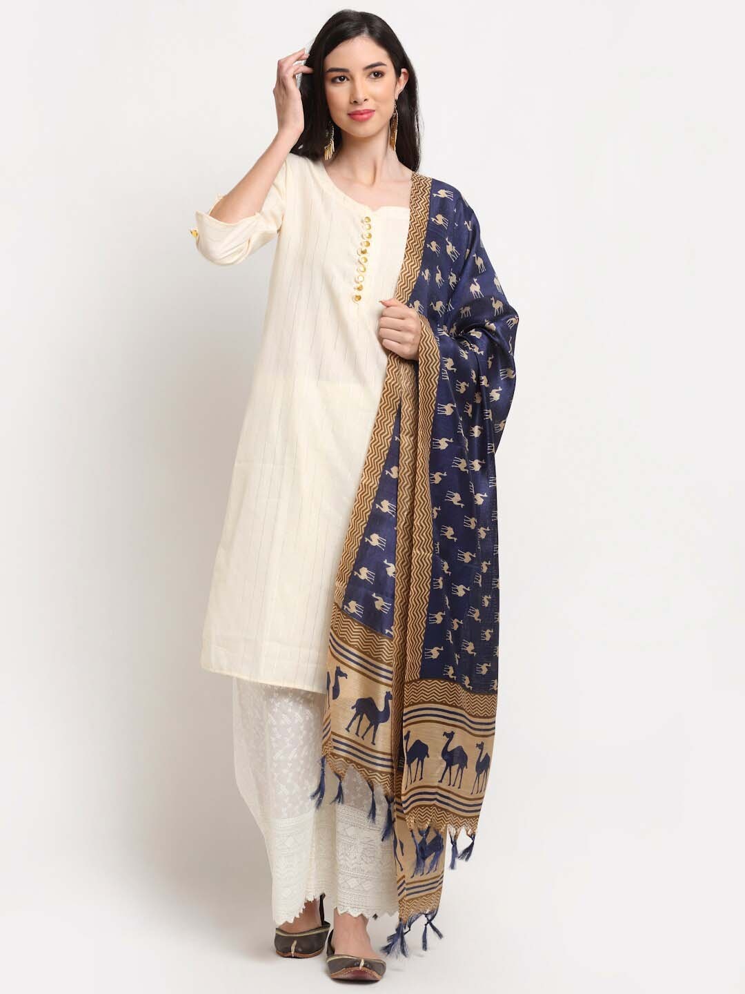 

TAG 7 Quirky Printed Cotton Silk Dupatta, Blue