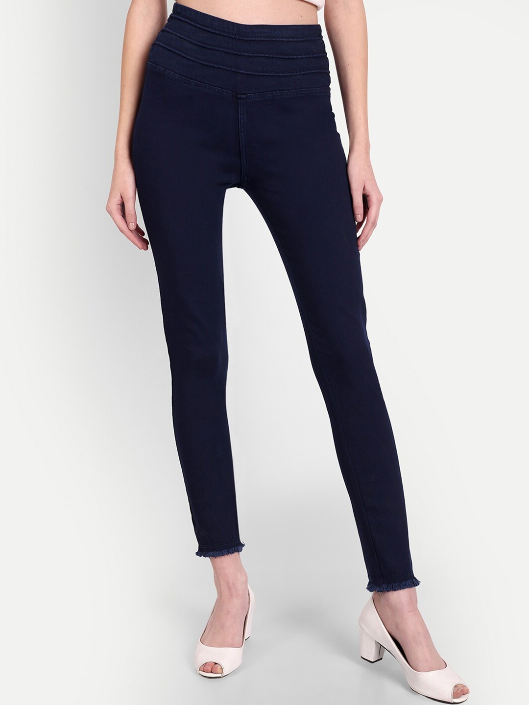 

BAESD Regular Fit Cotton Jeggings, Navy blue