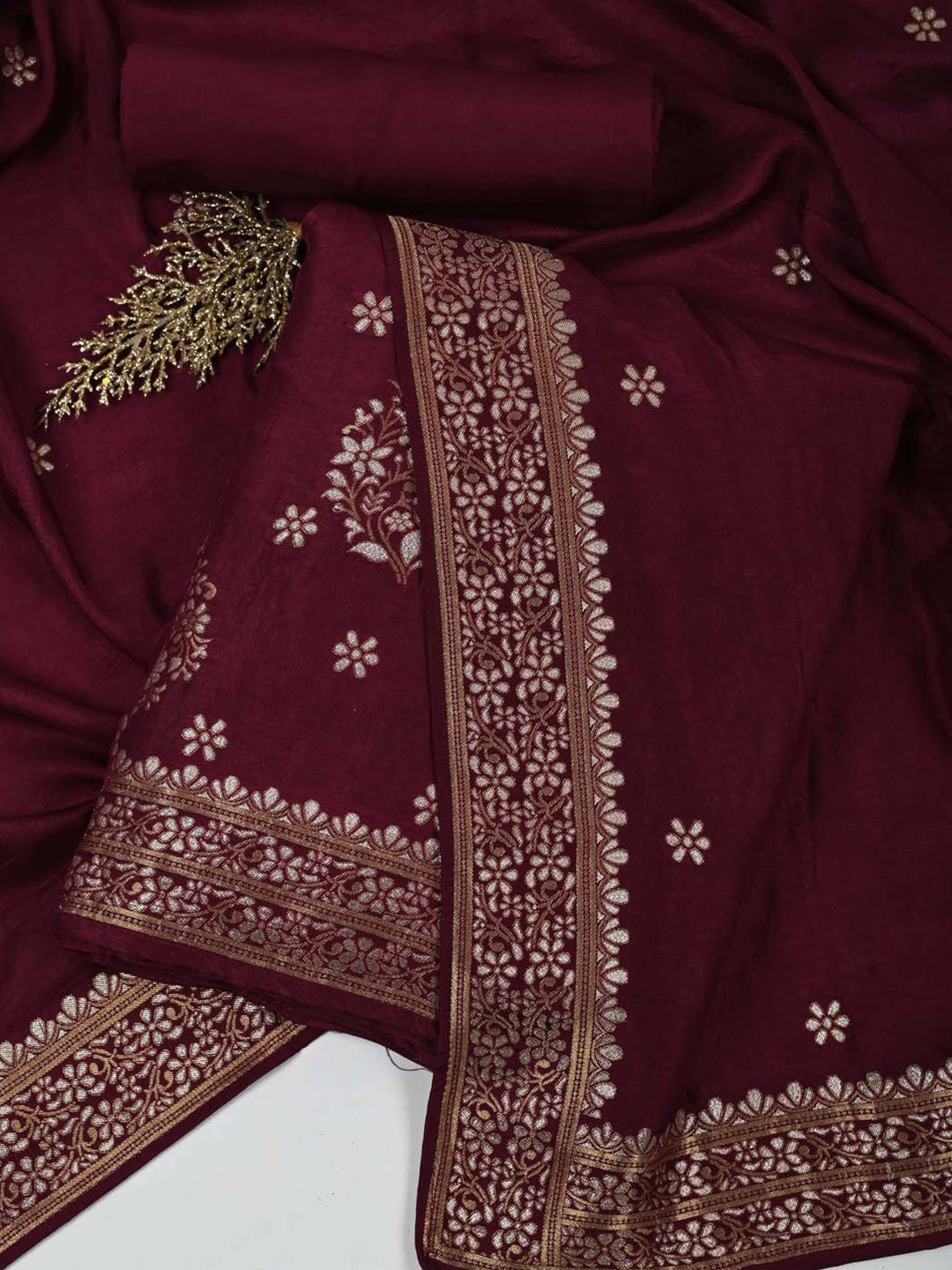 

Meena Bazaar Ethnic Motifs Woven Design Unstitched Dress Material, Burgundy
