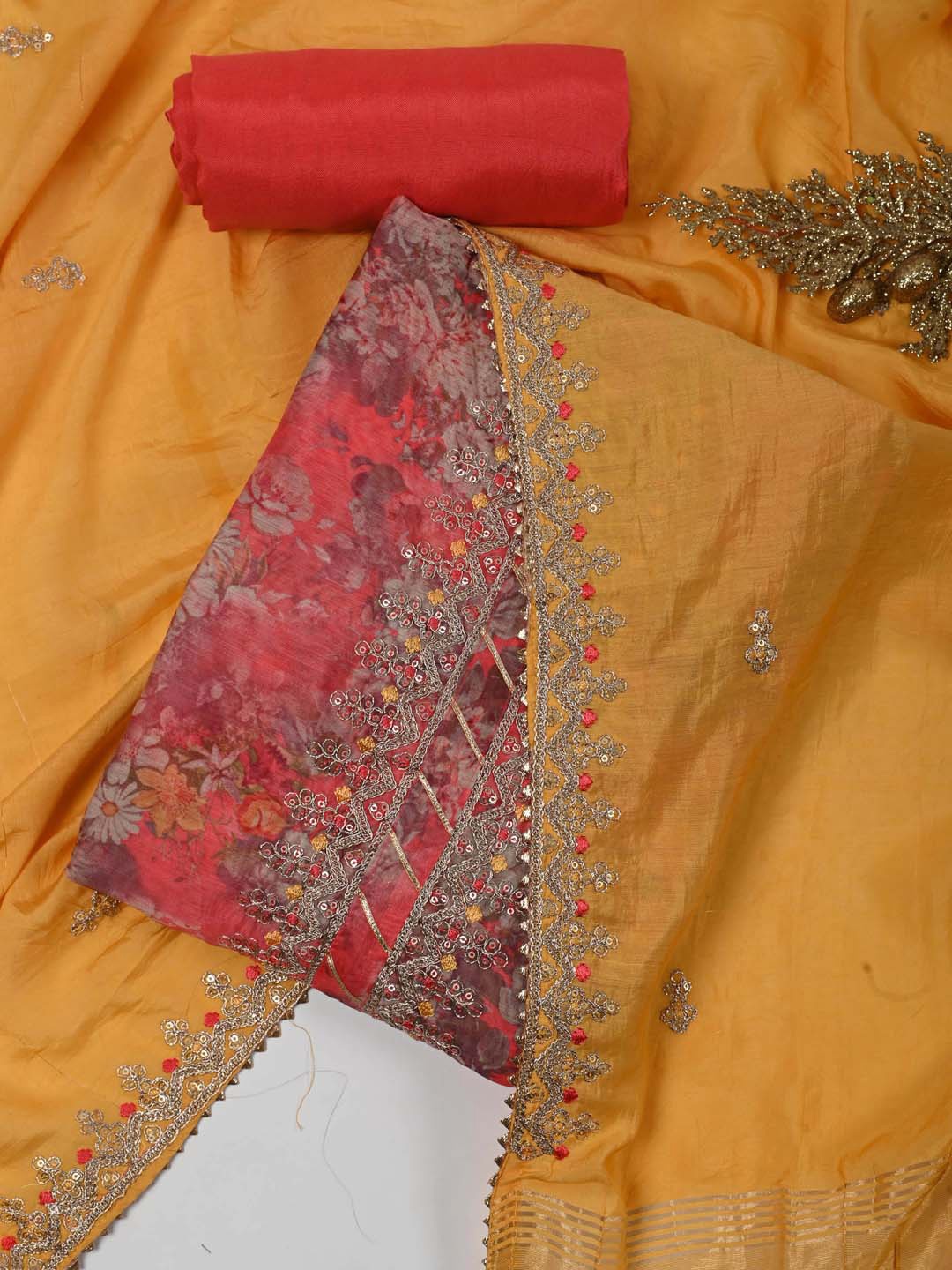

Meena Bazaar Floral Printed & Embroidered Unstitched Dress Material, Peach